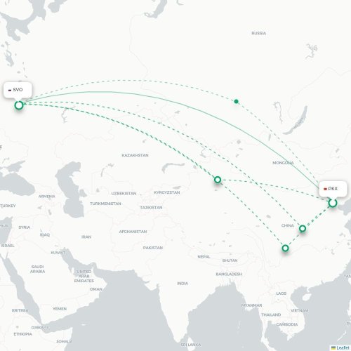 Mapa de vuelo directo Pekín - Moscú