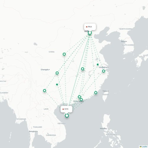 Mapa lotu bezpośredniego Pekin – Sanya