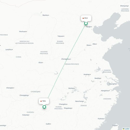 Mapa lotu bezpośredniego Pekin – Tongren