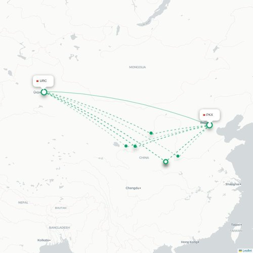 Mapa lotu bezpośredniego Pekin – Urumczi