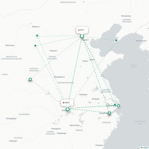 Mapa lotu bezpośredniego Pekin – Wuhan