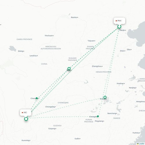 Mapa lotu bezpośredniego Pekin – Liangshan