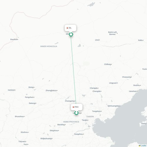 Mapa lotu bezpośredniego Pekin – Xilinhot