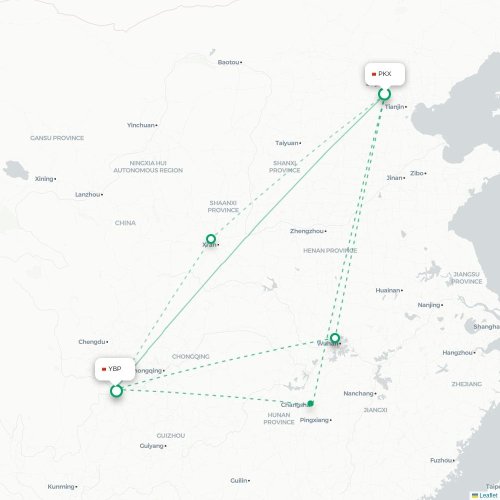 Mapa lotu bezpośredniego Pekin – Yibin