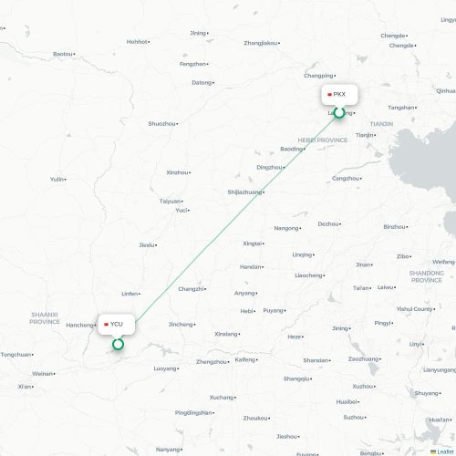 Mapa lotu bezpośredniego Pekin – Yuncheng