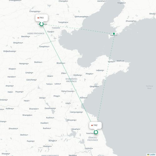 Mapa lotu bezpośredniego Pekin – Yancheng
