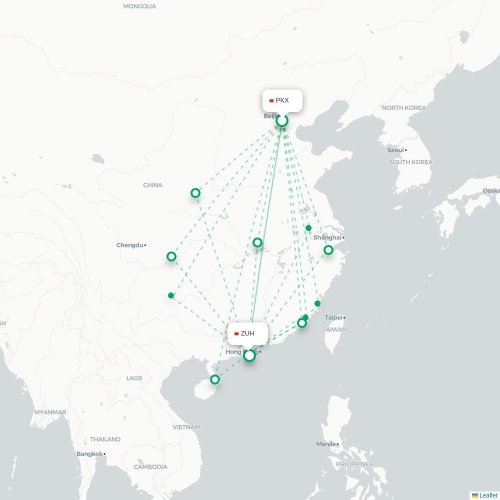 Mapa lotu bezpośredniego Pekin – Zhuhai