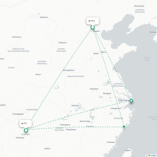 Mapa lotu bezpośredniego Pekin – Zunyi