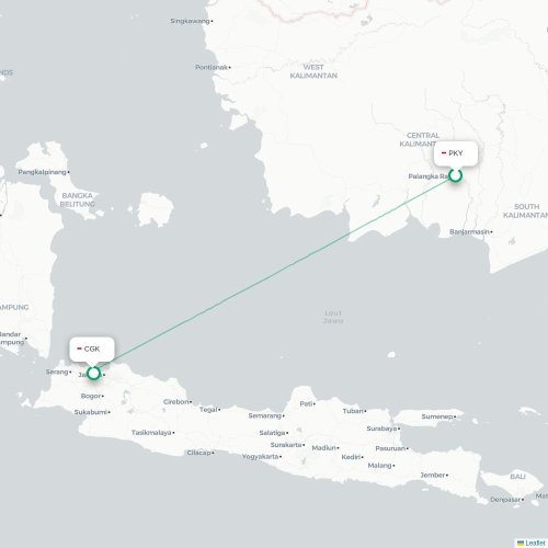 Mapa lotu bezpośredniego Palangkaraya – Dżakarta