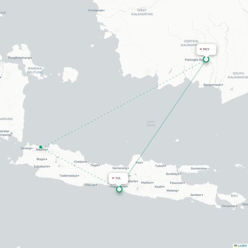 Mapa lotu bezpośredniego Palangkaraya – Yogyakarta