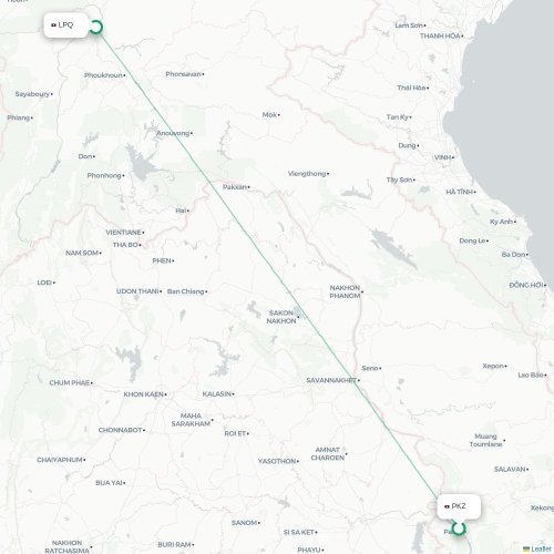 Mapa lotu bezpośredniego Pakxé – Luang Prabang