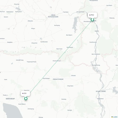 Mapa lotu bezpośredniego Pakxé – Siem Reap