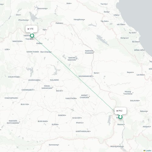 Mapa lotu bezpośredniego Pakxé – Wientian