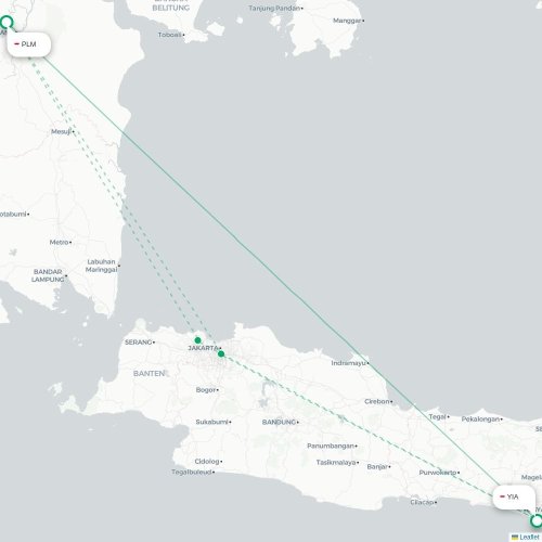 Mapa lotu bezpośredniego Palembang – Yogyakarta