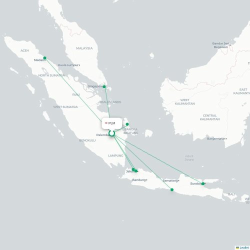 Mapa lotu bezpośredniego Palembang – Medan