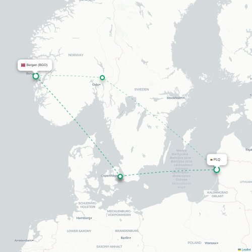 Palanga - Bergen kort over direkte fly