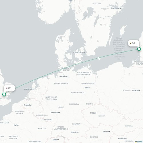 Palanga - London kort over direkte fly