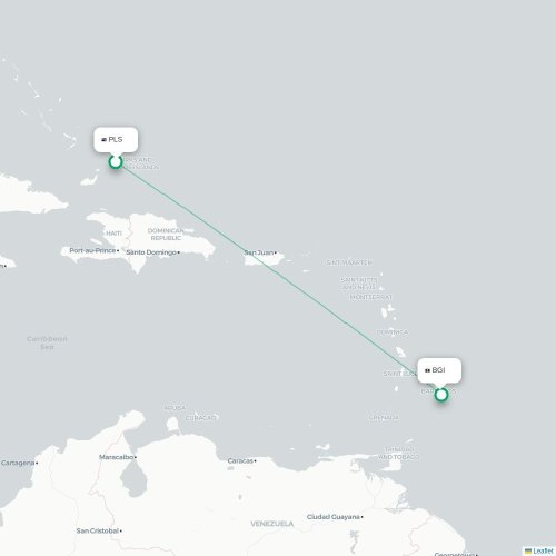 Mapa de vuelo directo Providenciales - Bridgetown