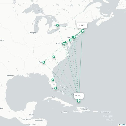 Mapa de vuelo directo Providenciales - Boston