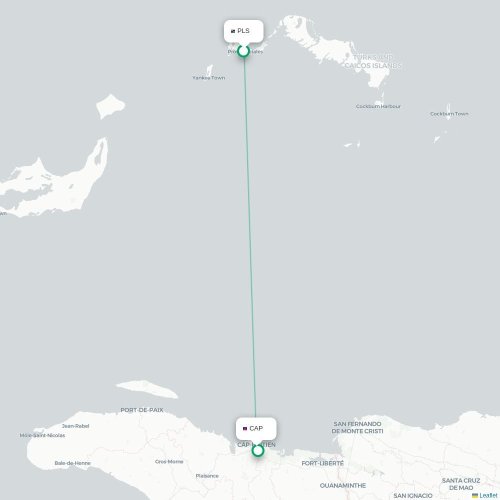 Mapa de vuelo directo Providenciales - Cabo Haitiano