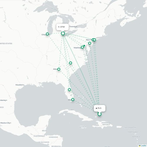 Mapa de vuelo directo Providenciales - Detroit