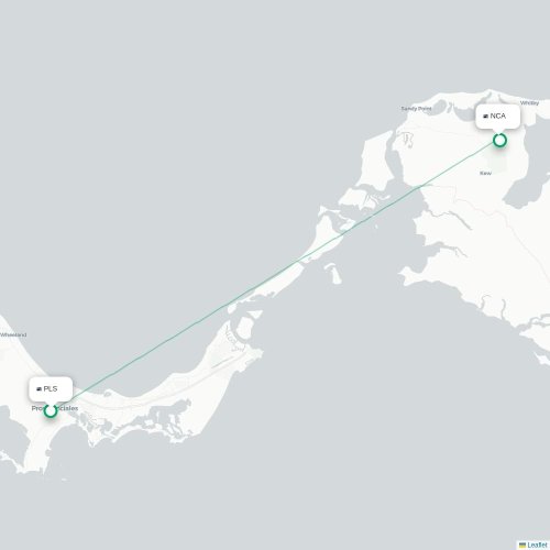 Mapa de vuelo directo Providenciales - North Caicos
