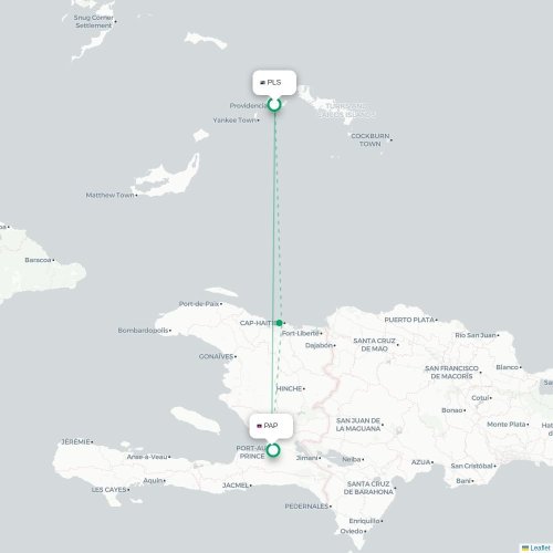 Mapa de vuelo directo Providenciales - Puerto Príncipe