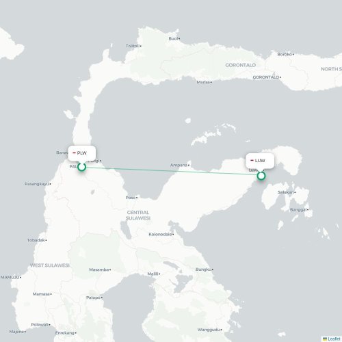 Mapa lotu bezpośredniego Palu – Luwuk