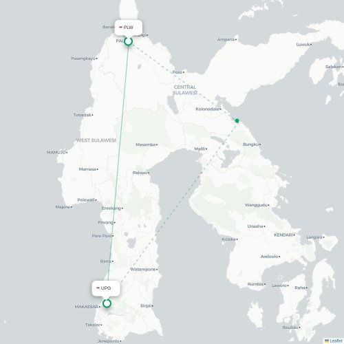 Mapa lotu bezpośredniego Palu – Makasar