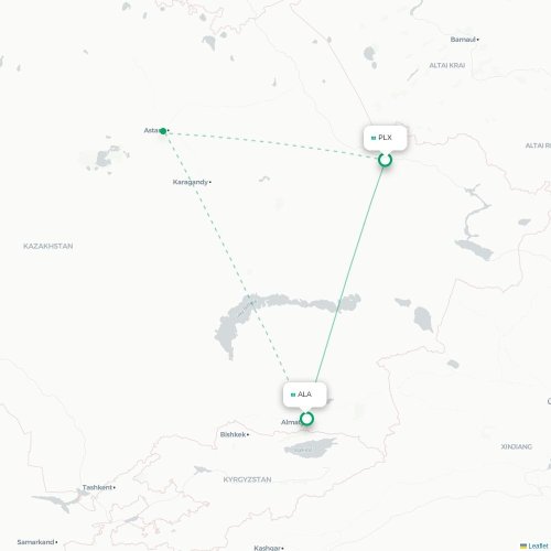 Mapa de vuelo directo Semipalatinsk - Almatý
