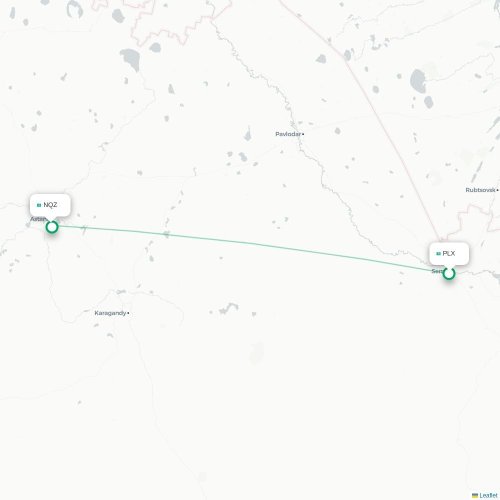 Mapa lotu bezpośredniego Semipałatyńsk – Astana