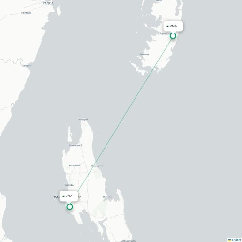 Mapa de vuelo directo Chake Chake - Zanzíbar