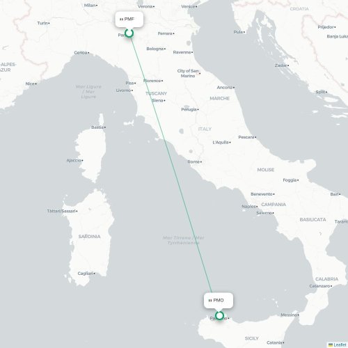 Mapa de vuelo directo Parma - Palermo