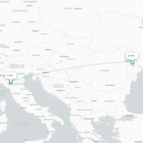 Mapa de vuelo directo Parma - Chişinău