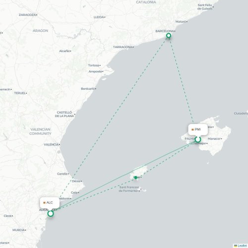Mapa de vuelo directo Palma - Alicante