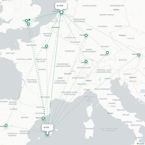 Palma de Mallorca - Amsterdam kaart van rechtstreekse vlucht