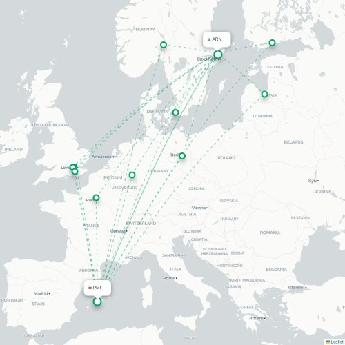 Mapa lotu bezpośredniego Palma de Mallorca – Sztokholm