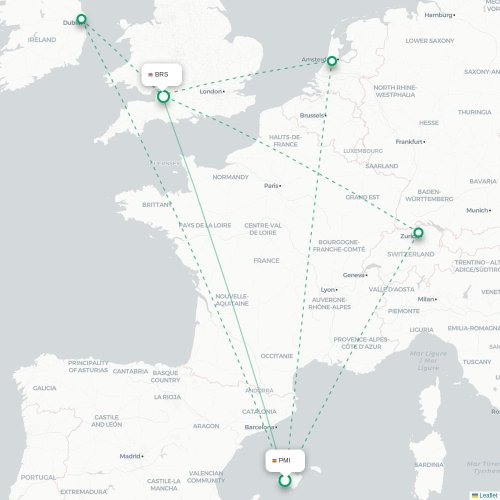 Mapa de vuelo directo Palma - Brístol