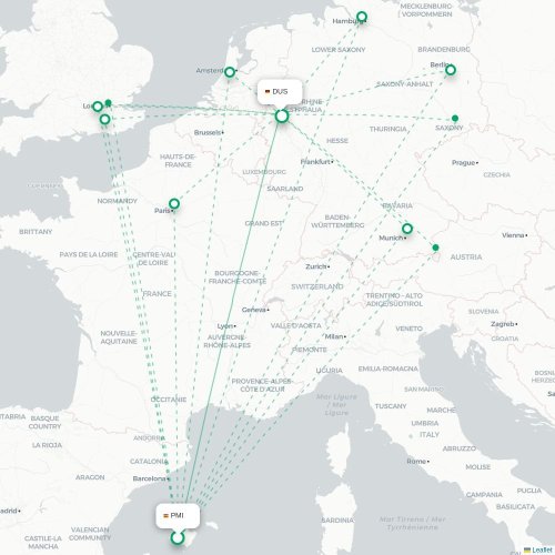 Mapa de vuelo directo Palma - Düsseldorf