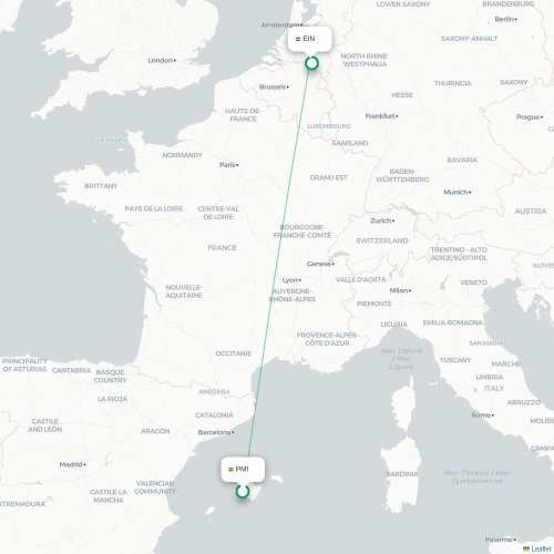 Palma de Mallorca - Eindhoven kaart van rechtstreekse vlucht