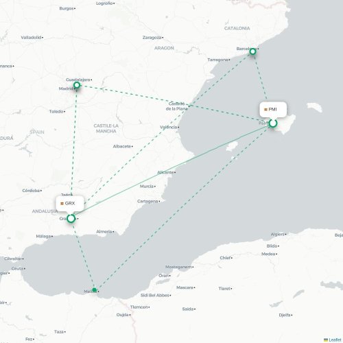 Mapa de vuelo directo Palma - Granada