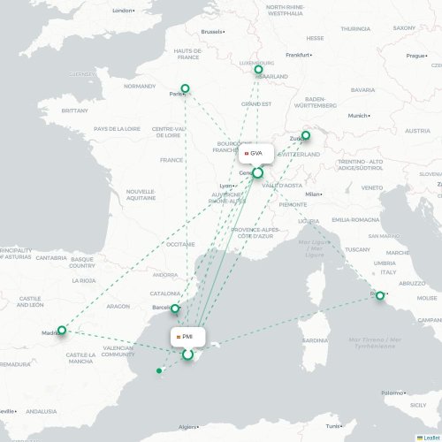 Mapa de vuelo directo Palma - Ginebra