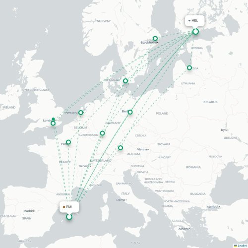 Palma de Majorque - Helsinki carte du vol direct