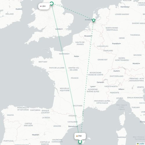 Palma de Majorque - Leeds, Yorkshire de l'Ouest carte du vol direct