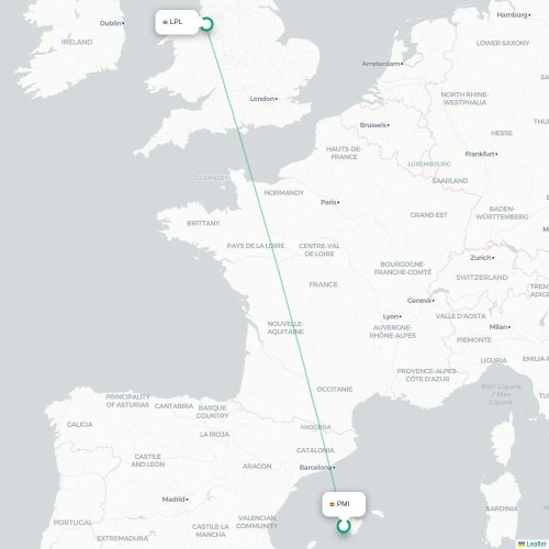 Palma de Majorque - Liverpool carte du vol direct