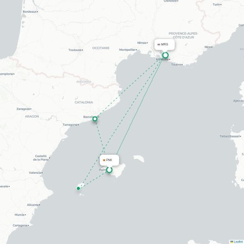 Mapa de vuelo directo Palma - Marsella