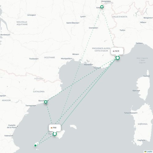 Mapa de vuelo directo Palma - Niza