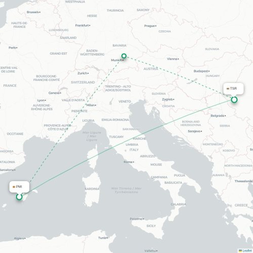 Palma de Mallorca - Timisoara kort over direkte fly