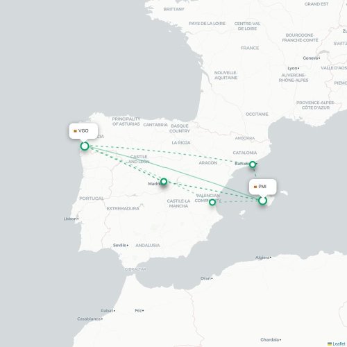 Mapa de vuelo directo Palma - Vigo