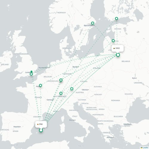 Mapa lotu bezpośredniego Palma de Mallorca – Wilno
